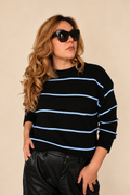 Saco negro con rayas baby blue