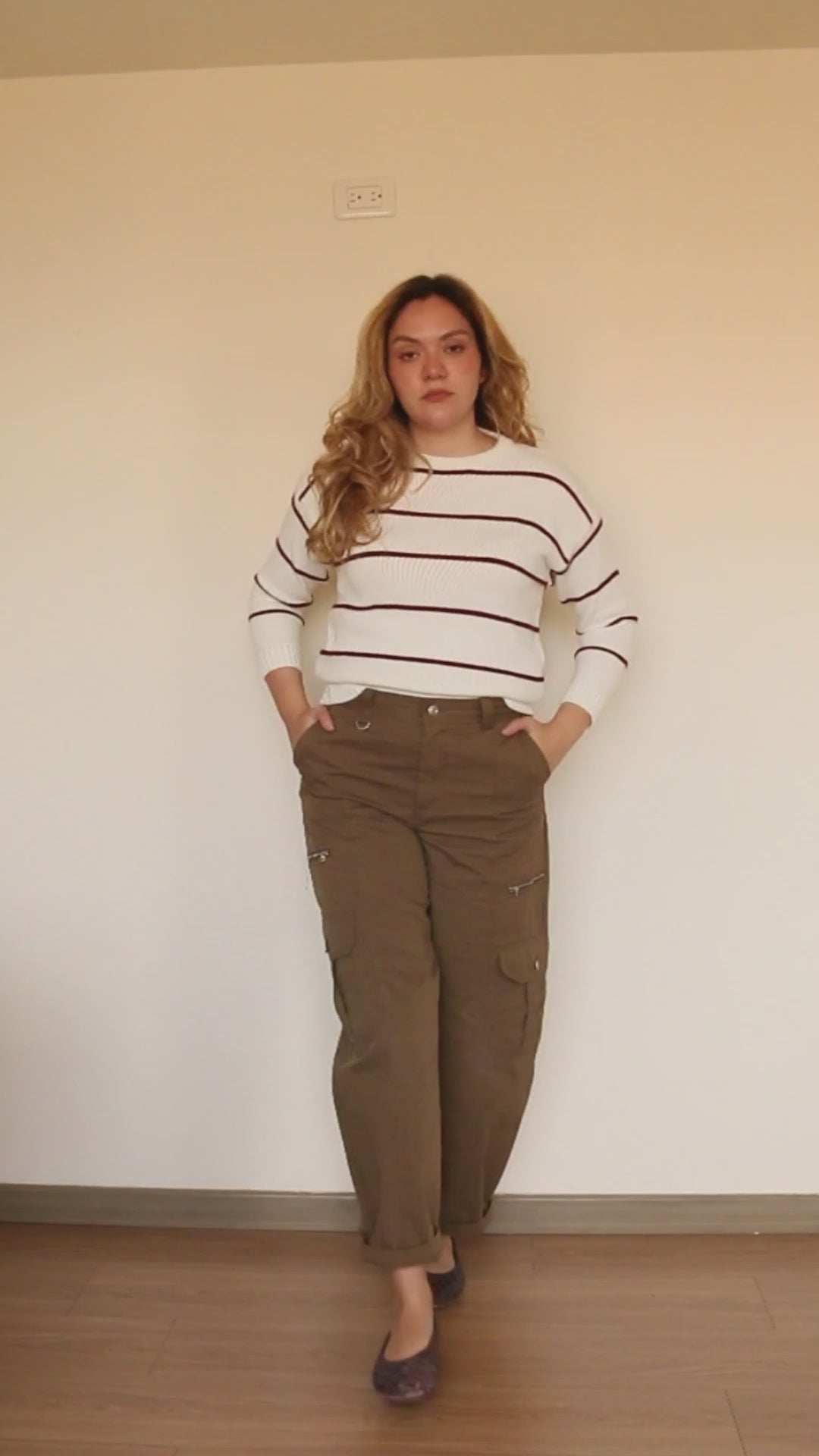 Sweater blanco rayas vino