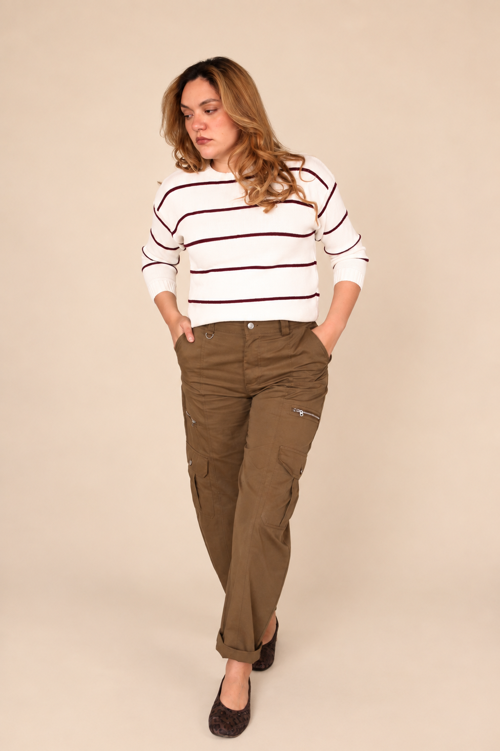 Sweater blanco rayas vino