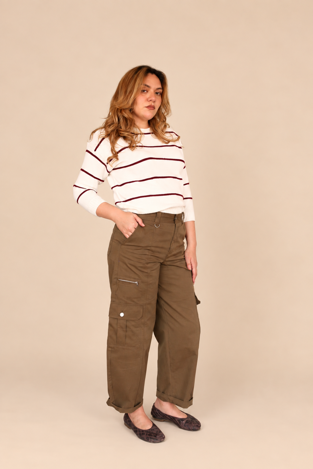 Sweater blanco rayas vino